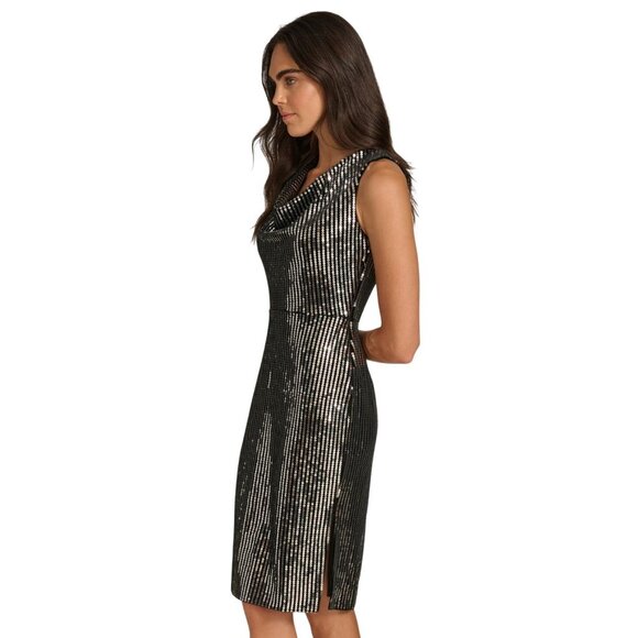 Calvin Klein Womens Embellished Velvet Shift Dress Sequin Black / Silver 10 - Picture 7 of 10